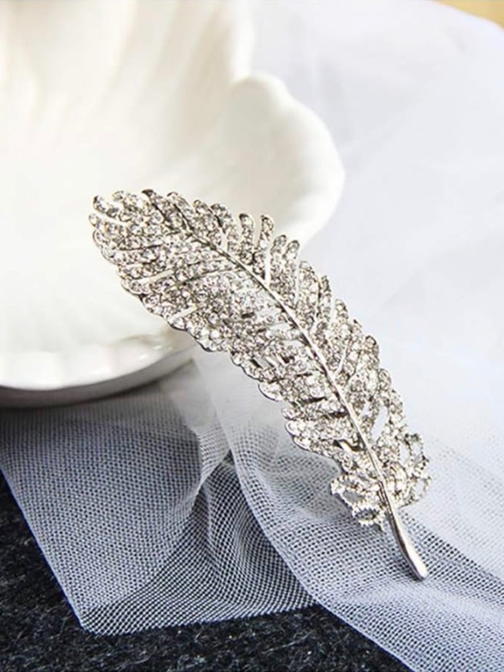 Silver Rhinestone Feather Crystal Hair Clip Hair Accessories